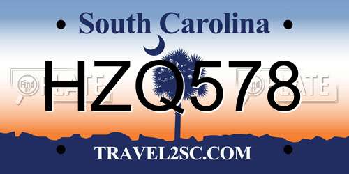 HZQ578 South Carolina License Plate
