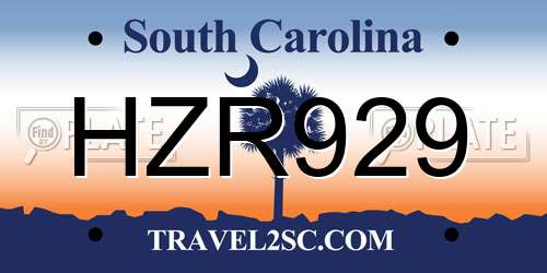 HZR929 South Carolina License Plate