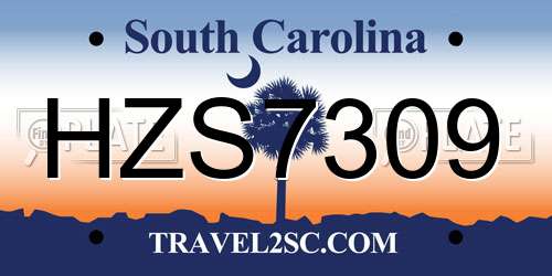 HZS7309 South Carolina License Plate