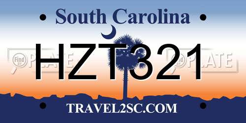 HZT321 South Carolina License Plate