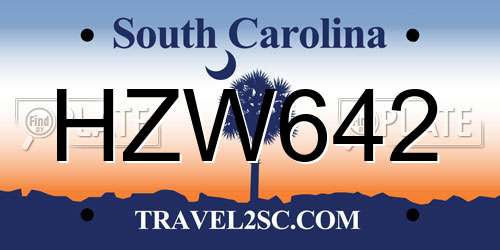 HZW642 South Carolina License Plate