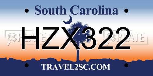 HZX322 South Carolina License Plate