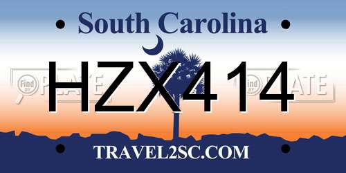 HZX414 South Carolina License Plate