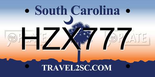 HZX777 South Carolina License Plate