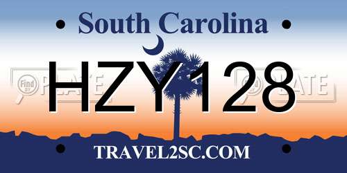 HZY128 South Carolina License Plate
