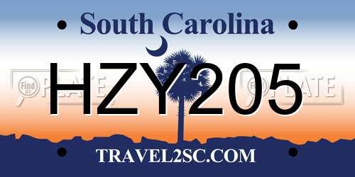 HZY205 South Carolina License Plate