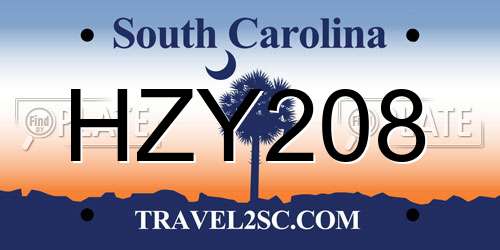 HZY208 South Carolina License Plate
