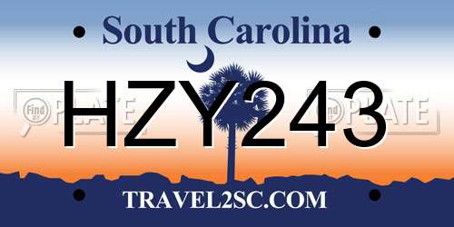 HZY243 South Carolina License Plate