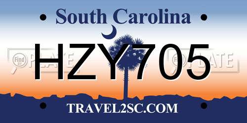 HZY705 South Carolina License Plate