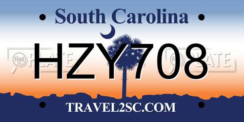 HZY708 South Carolina License Plate