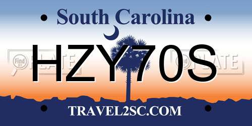 HZY70S South Carolina License Plate