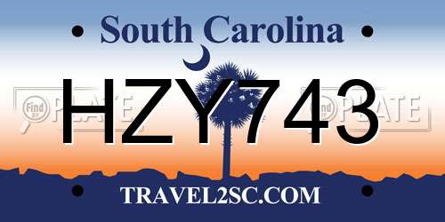 HZY743 South Carolina License Plate