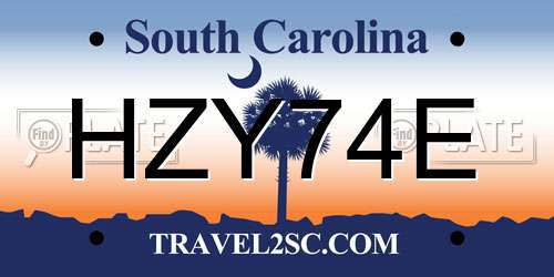 HZY74E South Carolina License Plate