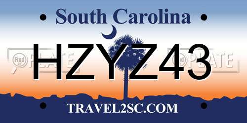 HZYZ43 South Carolina License Plate