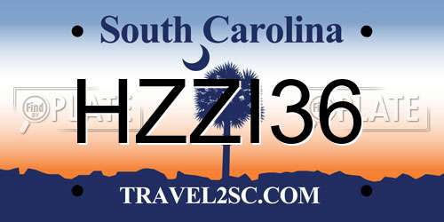 HZZI36 South Carolina License Plate