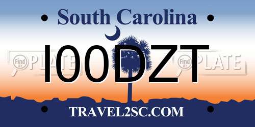 I00DZT South Carolina License Plate