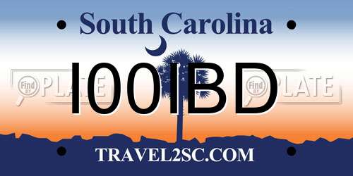 I00IBD South Carolina License Plate
