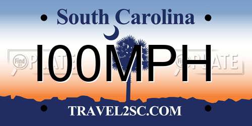 I00MPH South Carolina License Plate