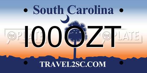 I00OZT South Carolina License Plate
