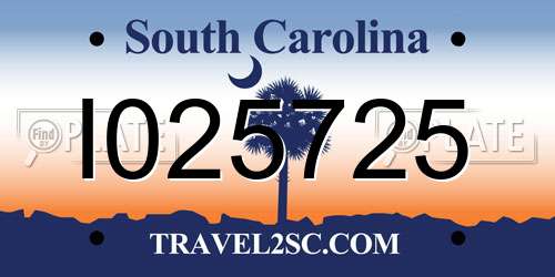 I025725 South Carolina License Plate