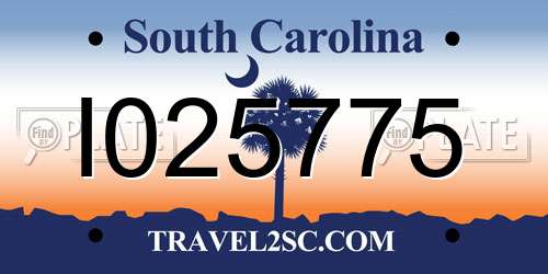 I025775 South Carolina License Plate