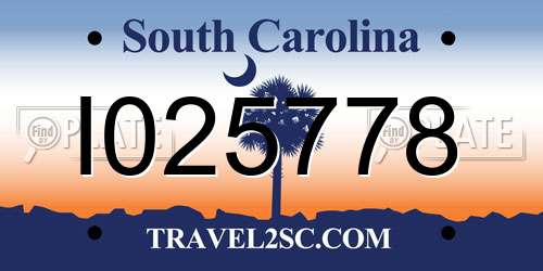 I025778 South Carolina License Plate
