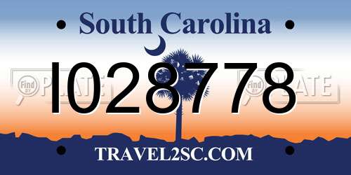 I028778 South Carolina License Plate