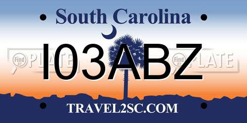 I03ABZ South Carolina License Plate