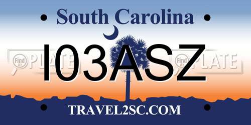 I03ASZ South Carolina License Plate