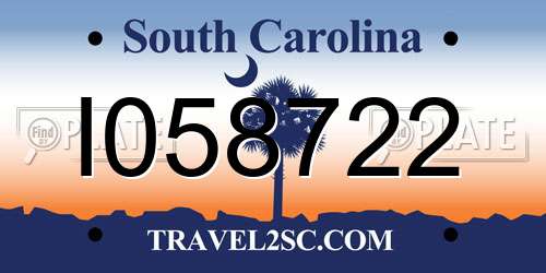 I058722 South Carolina License Plate