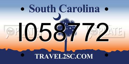 I058772 South Carolina License Plate