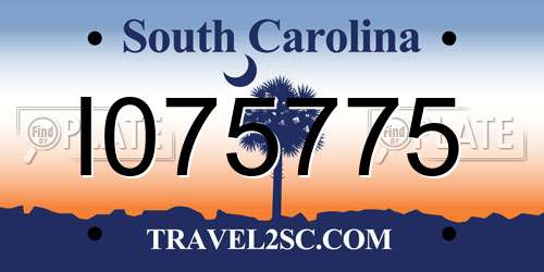 I075775 South Carolina License Plate