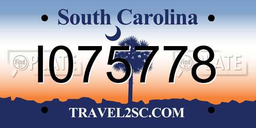 I075778 South Carolina License Plate