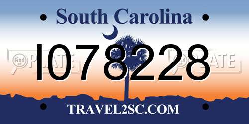 I078228 South Carolina License Plate