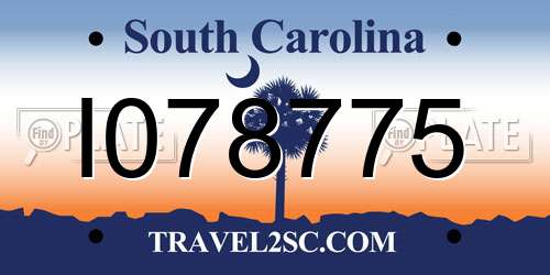 I078775 South Carolina License Plate