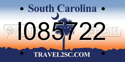 I085722 South Carolina License Plate