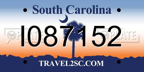 I087152 South Carolina License Plate