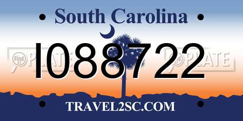 I088722 South Carolina License Plate