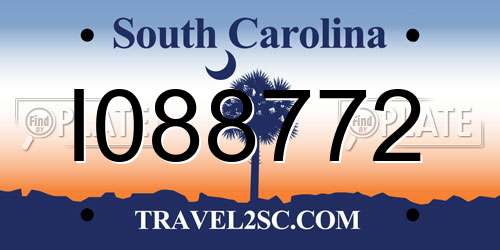 I088772 South Carolina License Plate