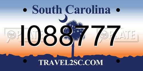 I088777 South Carolina License Plate