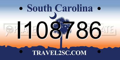 I108786 South Carolina License Plate