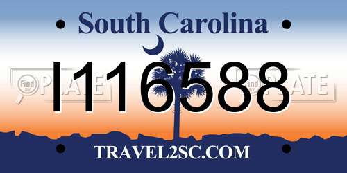 I116588 South Carolina License Plate