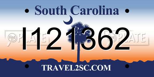 I121362 South Carolina License Plate