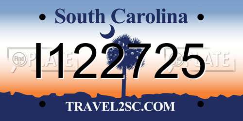 I122725 South Carolina License Plate