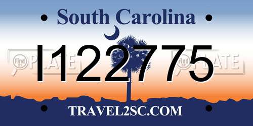 I122775 South Carolina License Plate