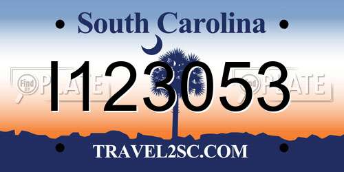 I123053 South Carolina License Plate