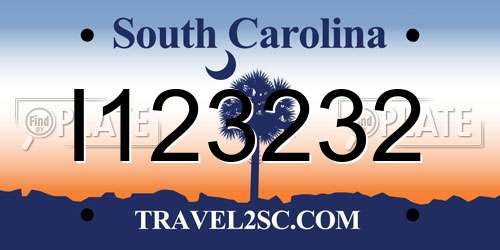 I123232 South Carolina License Plate