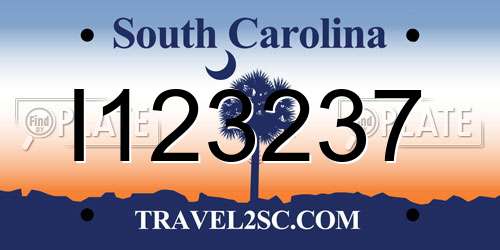 I123237 South Carolina License Plate