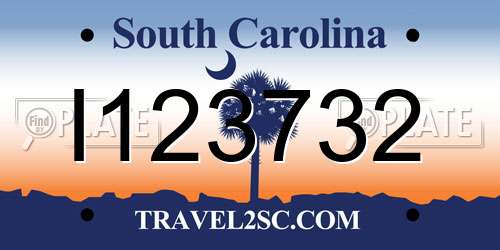 I123732 South Carolina License Plate