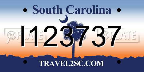I123737 South Carolina License Plate